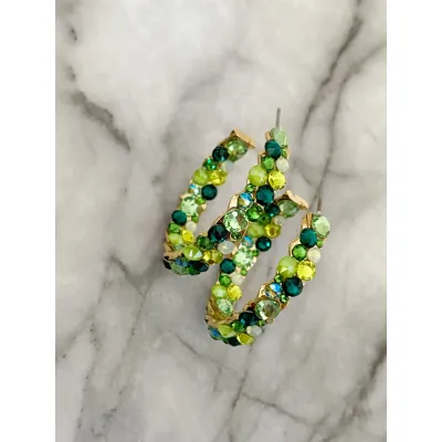 Angelina - Σκουλαρίκια Κρίκοι με Κρύσταλλα Swarovski Green Combo