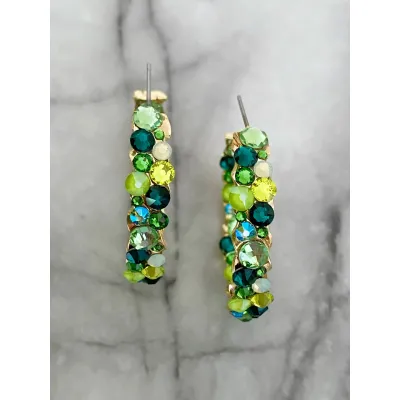 Angelina - Σκουλαρίκια Κρίκοι με Κρύσταλλα Swarovski Green Combo