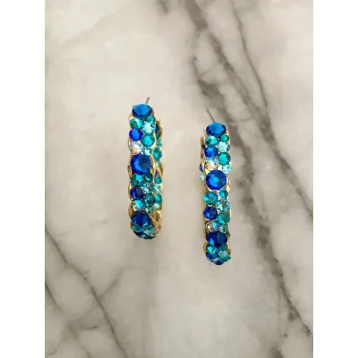 Angelina - Σκουλαρίκια Κρίκοι με Κρύσταλλα Swarovski Blue Combo