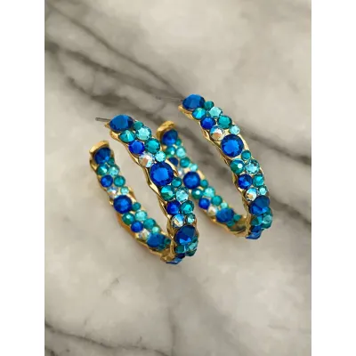 Angelina - Σκουλαρίκια Κρίκοι με Κρύσταλλα Swarovski Blue Combo