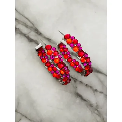 Angelina Hoop Earrings / Red & Fuchsia Shades