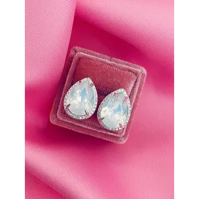 Mademoiselle Stud Rosette Earrings / White Opal 