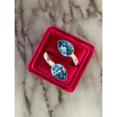 Ariel Mini - Δακτυλίδι από Ασήμι 925 & Κρύσταλλα Swarovski Aquamarine