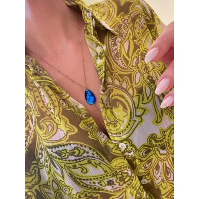 Seraphina Lariat - Κολιέ Γραβάτα με Κρύσταλλο Swarovski Capri Blue 