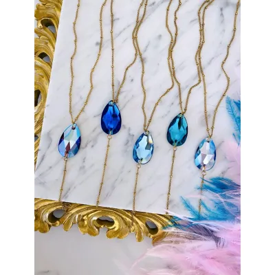 Bonnie Τie Drop Necklace / Blue Zircon
