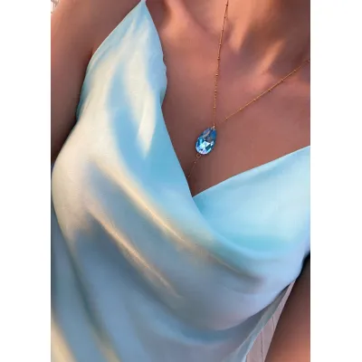Seraphina Lariat - Κολιέ Γραβάτα με Κρύσταλλο Swarovski Aquamarine