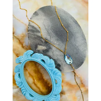 Seraphina Lariat Mini - Κολιέ Γραβάτα με Κρύσταλλο Swarovski Aquamarine