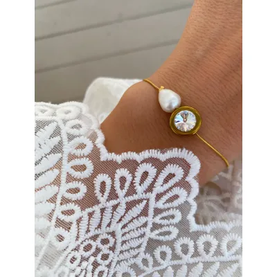 Camelia - Βραχιόλι με Μαργαριτάρι και Κρύσταλλο Swarovski Crystal