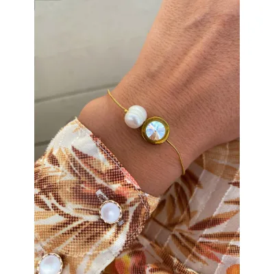 Camelia - Βραχιόλι με Μαργαριτάρι και Κρύσταλλο Swarovski Shimmer