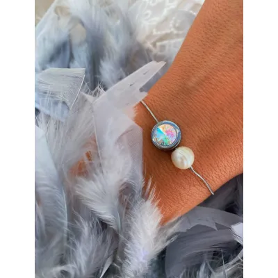 Camelia - Βραχιόλι με Μαργαριτάρι και Κρύσταλλο Swarovski Iridescent