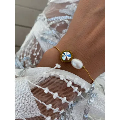 Camelia - Βραχιόλι με Μαργαριτάρι και Κρύσταλλο Swarovski Silver Metallic