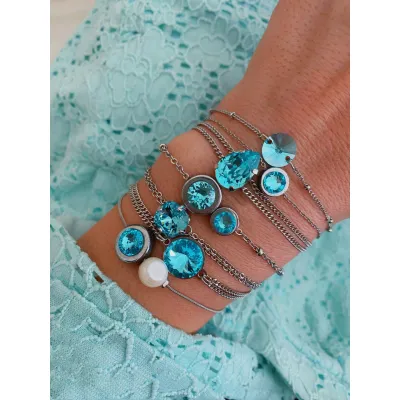 Camelia - Βραχιόλι με Μαργαριτάρι και Κρύσταλλο Swarovski Light Turquoise