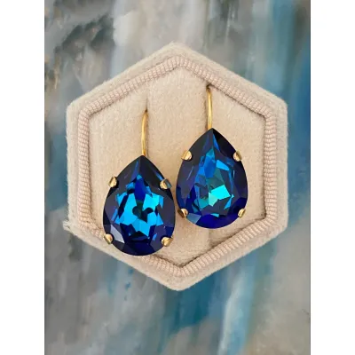 Carmen - Κρεμαστά Σκουλαρίκια Δάκρυ με Κρύσταλλο Swarovski Bermuda Blue