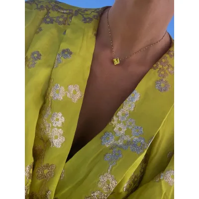 Chloe - Κολιέ με Μενταγιόν Ασημί 925 & Κρύσταλλο Swarovski Citrus Green
