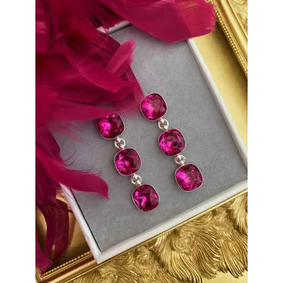 Coco Triple Earrings / Fuchsia