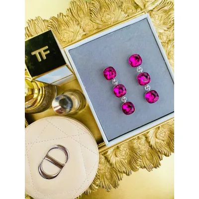 Coco Triple Earrings / Fuchsia