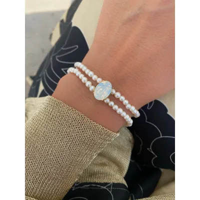 Marjorie Pearl - Βραχιόλι με Μαργαριτάρια & Κρύσταλλο Swarovski White Opal