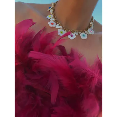 Margarita Charm - Χειροποίητο Κολιέ με charms Μαργαρίτες, Πέρλες & Κρύσταλλα Swarovski 