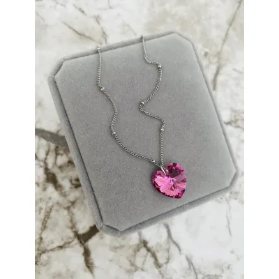 Bella Heart Classic - Κολιέ με Μενταγιόν Καρδιά & Κρύσταλλο Swarovski Rose