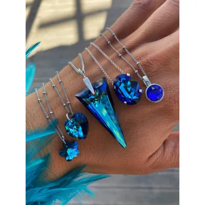 Bella Heart Classic - Κολιέ με Μενταγιόν Καρδιά & Κρύσταλλο Swarovski Bermuda Blue