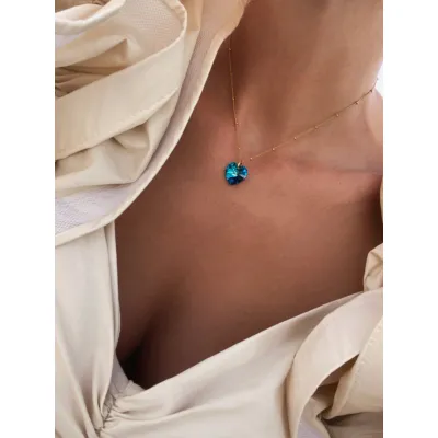 Bella Heart Classic - Κολιέ με Μενταγιόν Καρδιά & Κρύσταλλο Swarovski Bermuda Blue