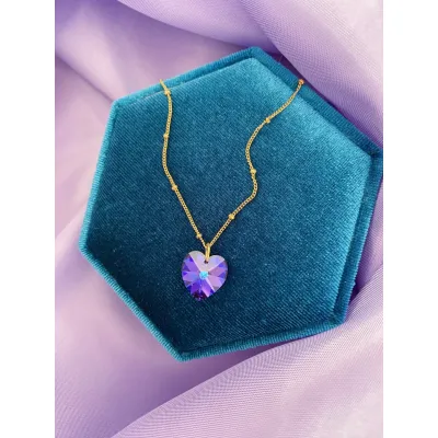 Bella Heart Classic - Κολιέ με Μενταγιόν Καρδιά & Κρύσταλλο Swarovski Heliotrope