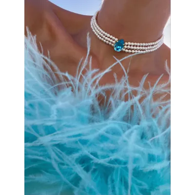 Juliette Pearl Choker / Κολιέ Τσόκερ με Μαργαριτάρια & Κρύσταλλο Swarovski Aquamarine