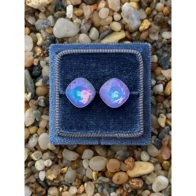Coquette - Καρφωτά Σκουλαρίκια με Κρύσταλλο Swarovski White Opal Vitrail Light