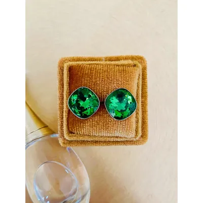 Coquette - Καρφωτά Σκουλαρίκια με Κρύσταλλο Swarovski Fern Green