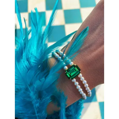 Vindemia Pearl - Βραχιόλι με Μαργαριτάρια & Κρύσταλλο Swarovski Majestic Green