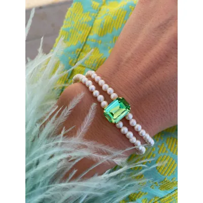 Vindemia Pearl - Βραχιόλι με Μαργαριτάρια & Κρύσταλλο Swarovski Peridot