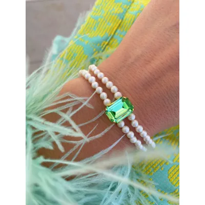 Vindemia Pearl - Βραχιόλι με Μαργαριτάρια & Κρύσταλλο Swarovski Peridot