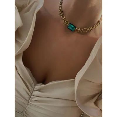 Vindemia Choker - Κολιέ Τσόκερ με Κρύσταλλο Swarovski Emerald