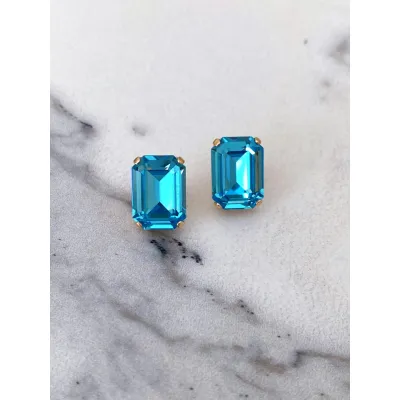 Vindemia - Σκουλαρίκια Καρφωτά με Κρύσταλλο Swarovski Aquamarine