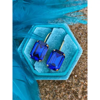 Vindemia Mini - Σκουλαρίκια Κρεμαστά με Κρύσταλλα Swarovski Majestic Blue