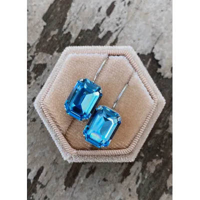 Vindemia Mini - Σκουλαρίκια Κρεμαστά με Κρύσταλλα Swarovski Aquamarine