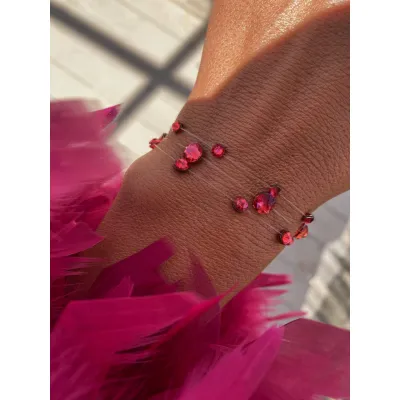 Indian Pink Βραχιόλια με Διάφανη Πετονιά & Κρύσταλλα Swarovski