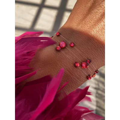 Indian Pink Βραχιόλια με Διάφανη Πετονιά & Κρύσταλλα Swarovski