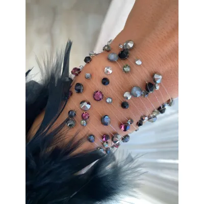 Silver Metallic Βραχιόλια με Διάφανη Πετονιά & Κρύσταλλα Swarovski