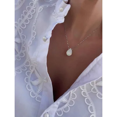 Alyssa - Κολιέ με Μενταγιόν από Ασήμι 925 & Κρύσταλλο Swarovski White Opal