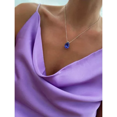 Alyssa - Κολιέ με Μενταγιόν από Ασήμι 925 & Κρύσταλλο Swarovski Tanzanite