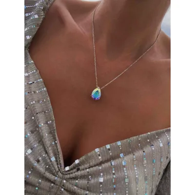 Alyssa - Κολιέ με Μενταγιόν από Ασήμι 925 & Κρύσταλλο Swarovski Iridescent