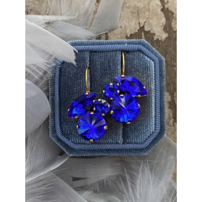 Amanda / Σκουλαρίκια Κρεμαστά με Κρύσταλλα Swarovski Majestic Blue