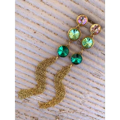 Angelina Long Earrings / Green Combo