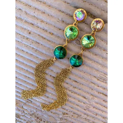 Angelina Long Earrings / Green Combo