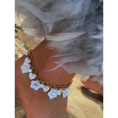 Margarita Charm Anklet - Χειροποίητο Βραχιόλι Ποδιού με Charms Μαργαρίτες, Πέρλες & Κρύσταλλα Swarovski Crystal