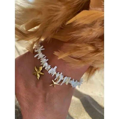Coral Dream Anklet - Βραχιόλι Ποδιού με Λευκά Κοράλλια και Αστερίες