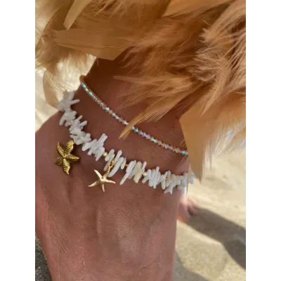 Coral Dream Anklet - Βραχιόλι Ποδιού με Λευκά Κοράλλια και Αστερίες