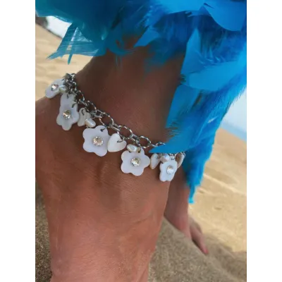 Margarita Charm Anklet - Χειροποίητο Βραχιόλι Ποδιού με Charms Μαργαρίτες, Πέρλες & Κρύσταλλα Swarovski Crystal