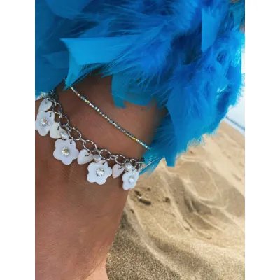 Margarita Charm Anklet - Χειροποίητο Βραχιόλι Ποδιού με Charms Μαργαρίτες, Πέρλες & Κρύσταλλα Swarovski Crystal
